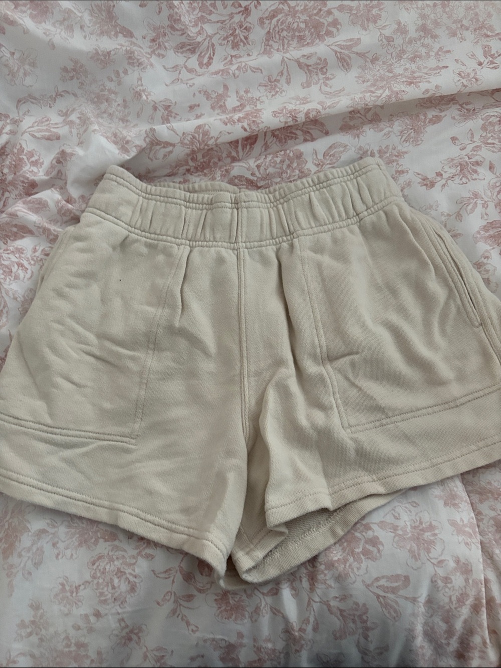 aerie Cream Cozy Knit Athletic Shorts